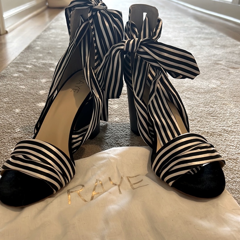 Black and White Ribbon Heel Sandal